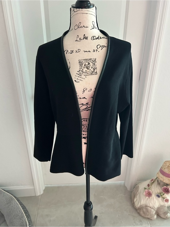 Ann Taylor Factory Sweaters - Ann Taylor Black Open-Front Women's Jacket with faux leather trim